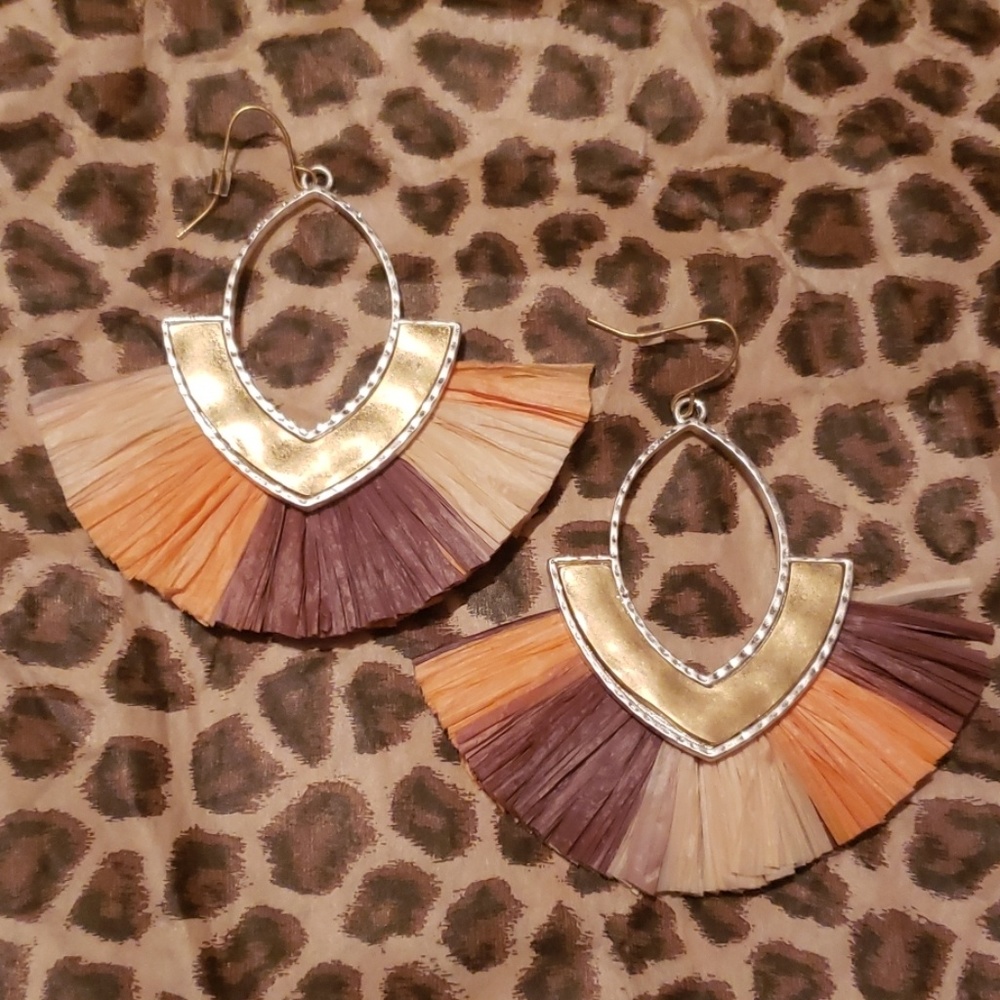 Ombre Raffia Hammered Gold & Silver Boho Earrings